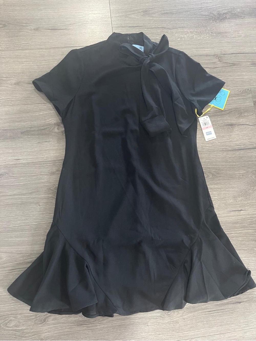 CeCe Black Tie-Neck Mini Dress